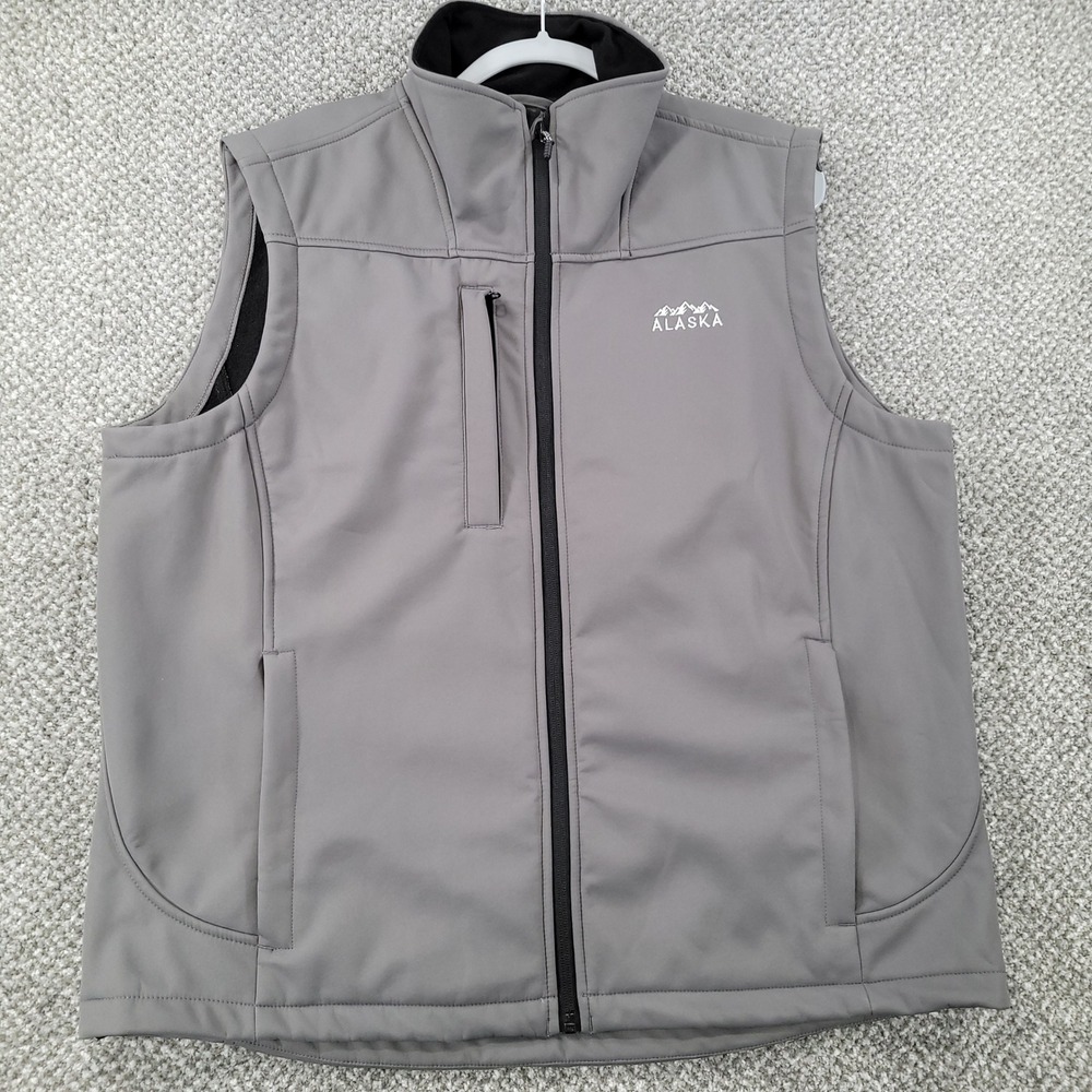 Tongass Trading Company Alaska Softshell Vest Mens Large Gray Fleece Lined Warm